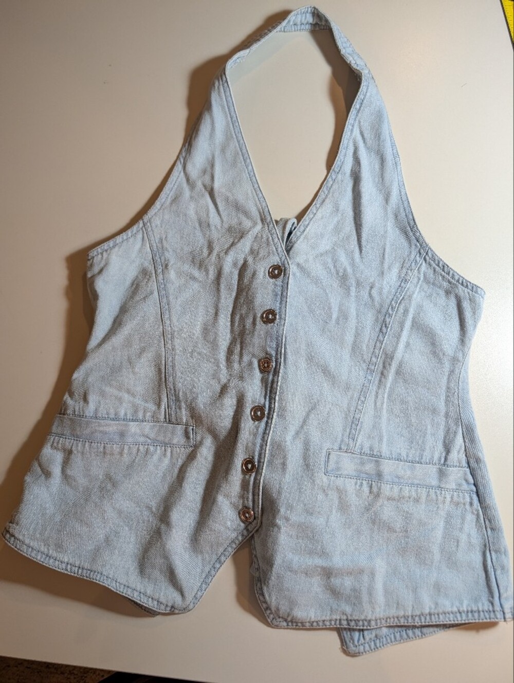Nasty Gal Chambray Light Blue Denim Halter Vest - Women Size 6 NWT